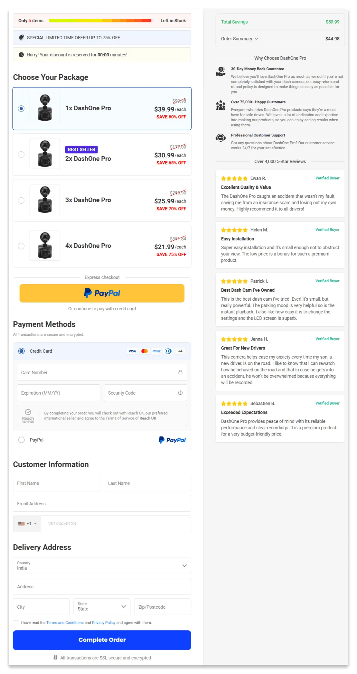 DashOne Pro Secure Checkout Page
